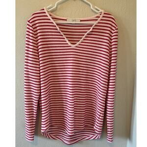 Women's Loft Red White Stripped Nautical Lightweight Summer Sweater Sz XL
